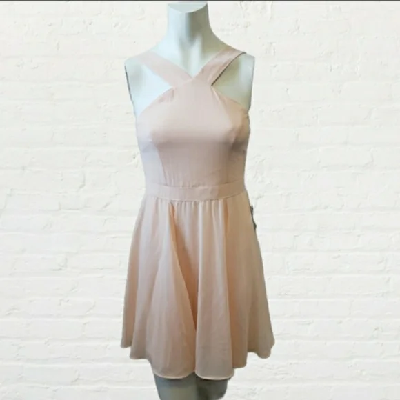 Lulus NWT small peach forevermore halter skater fit and flare mini dress - Picture 1 of 13
